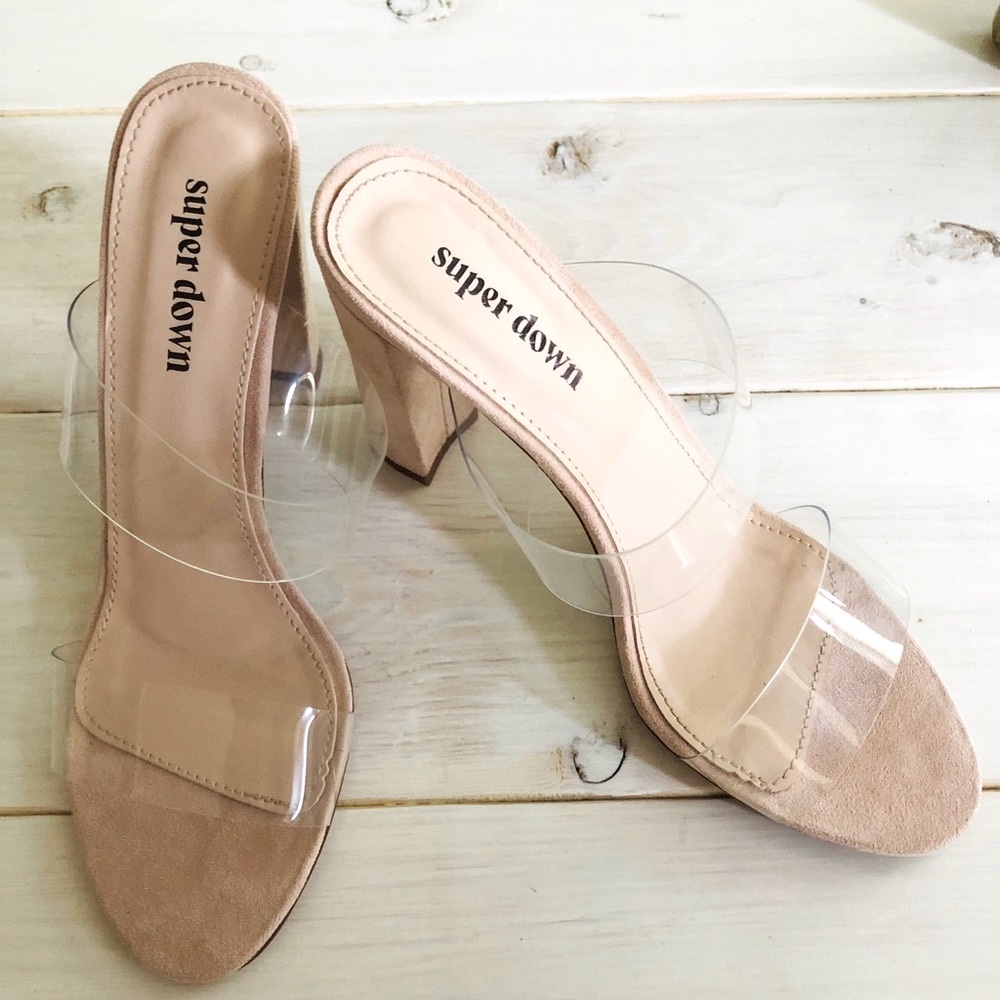 superdown Clear Strap Nude Block Heel Sandals